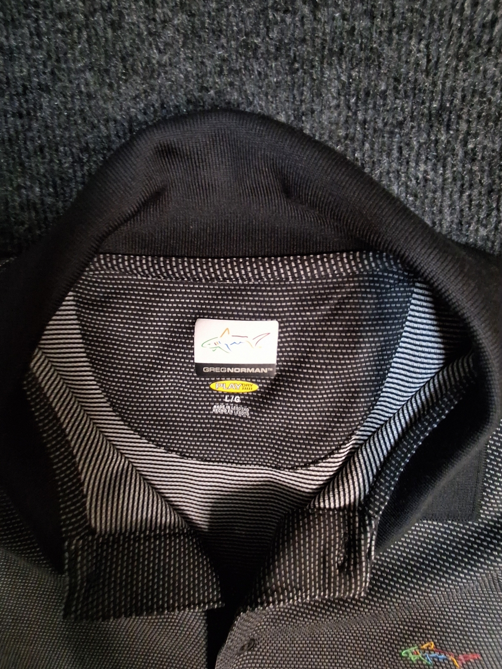 Greg Norman Collection Black and White Striped Polo